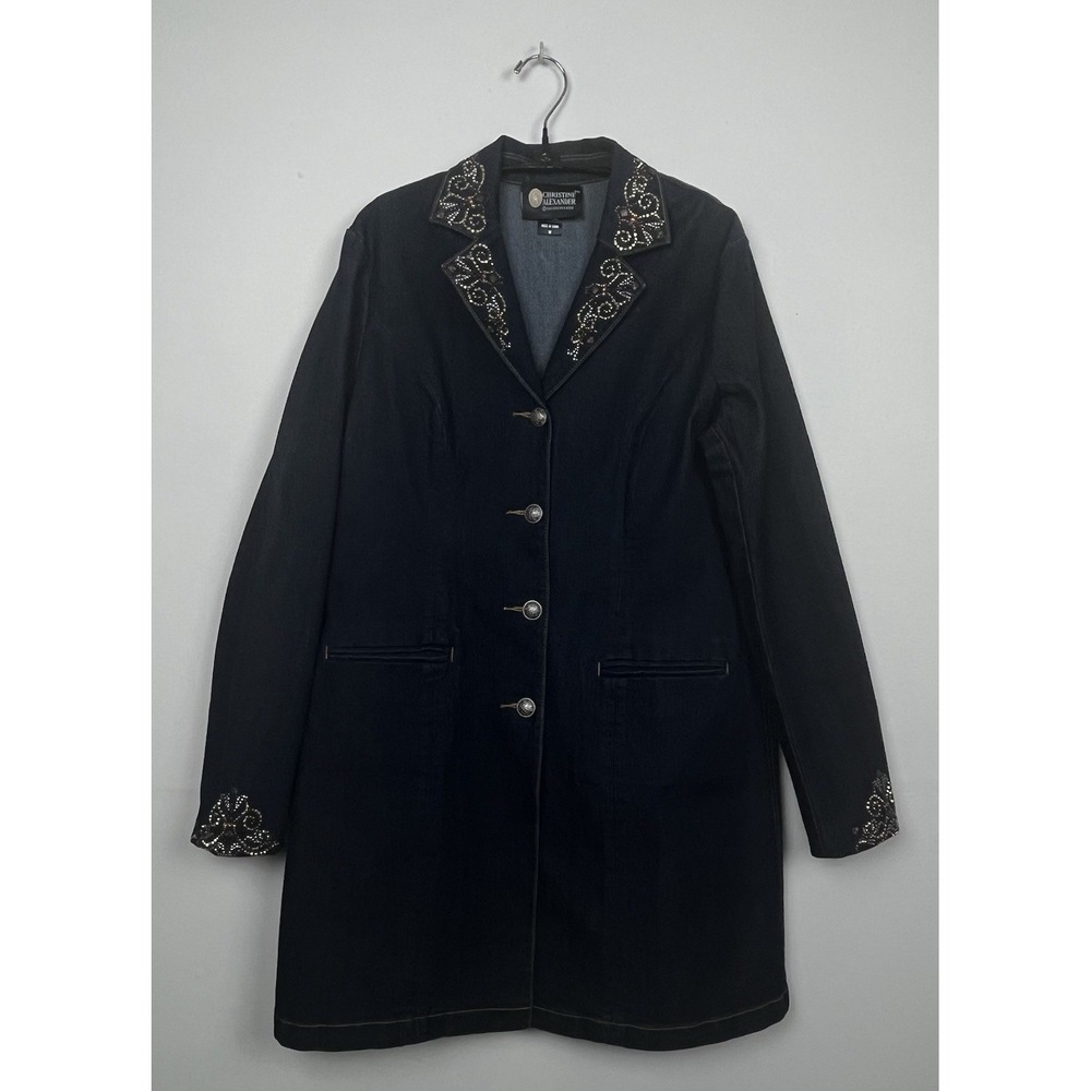 Christine Alexander Denim Duster Jacket M Dark Blue Vintage Western Boho Y2K 90s